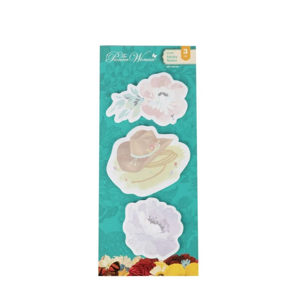 Pioneer Woman Sticky Note Pad Delaney Floral 3 Pc Set Cowgirl Hat Flower New